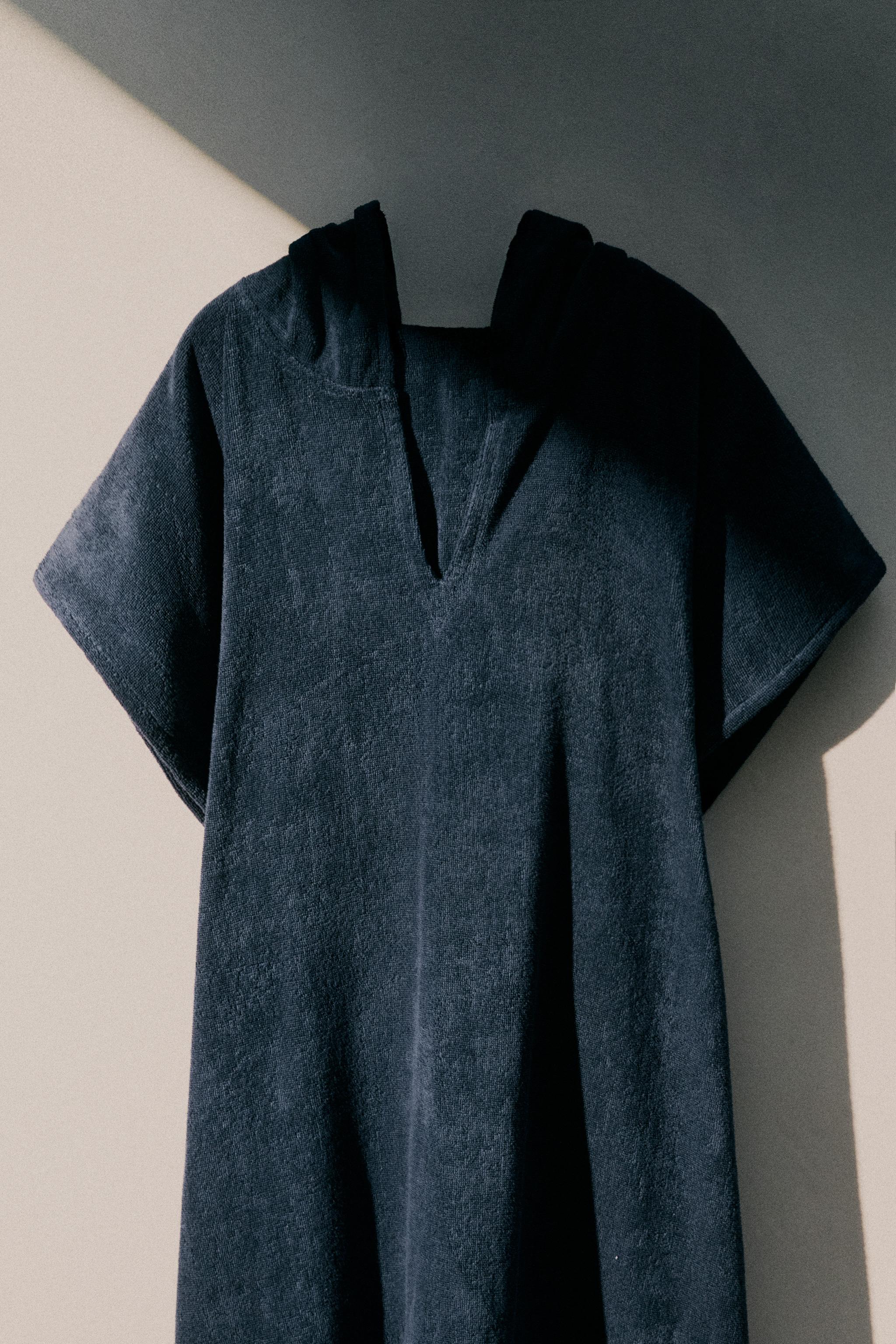 COTTON TERRYCLOTH BEACH PONCHO — Navy blue