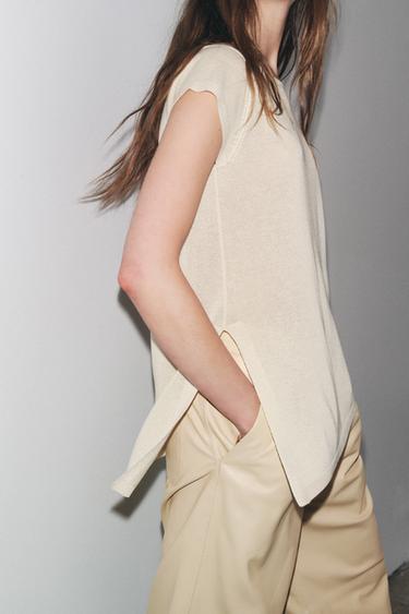 ASYMMETRIC HEM KNIT TOP - Ecru by Zara - Image 1