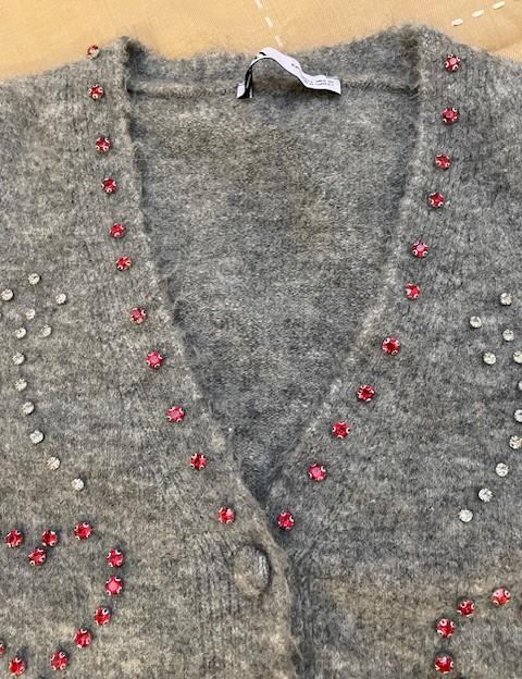 KNIT CARDIGAN WITH BEADED HEARTS - Image 3