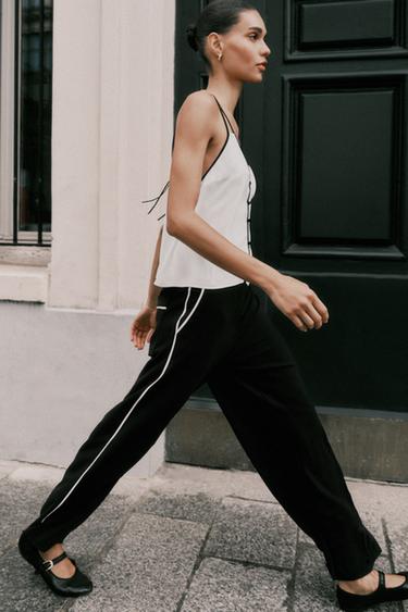 CONTRAST TRIM CAMISOLE TOP - Oyster-white by Zara