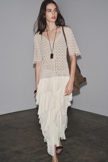 Zara POINTELLE KNIT CARDIGAN - Pearl gray
