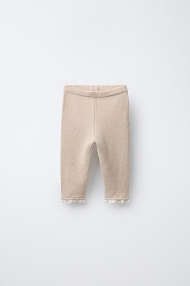 KNIT LACE TRIM LEGGINGS - Light beige by Zara