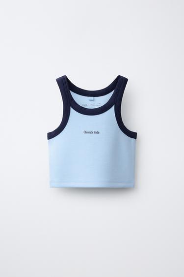 MODAL BLEND CROP TOP - Sky blue by Zara