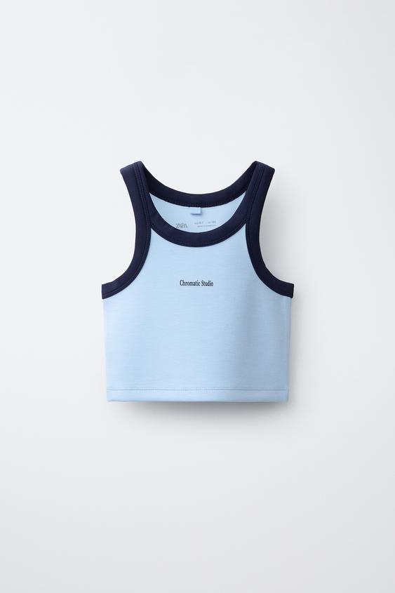 TOP CROPPED COM MODAL - Azul-celeste da Zara - Imagem 0