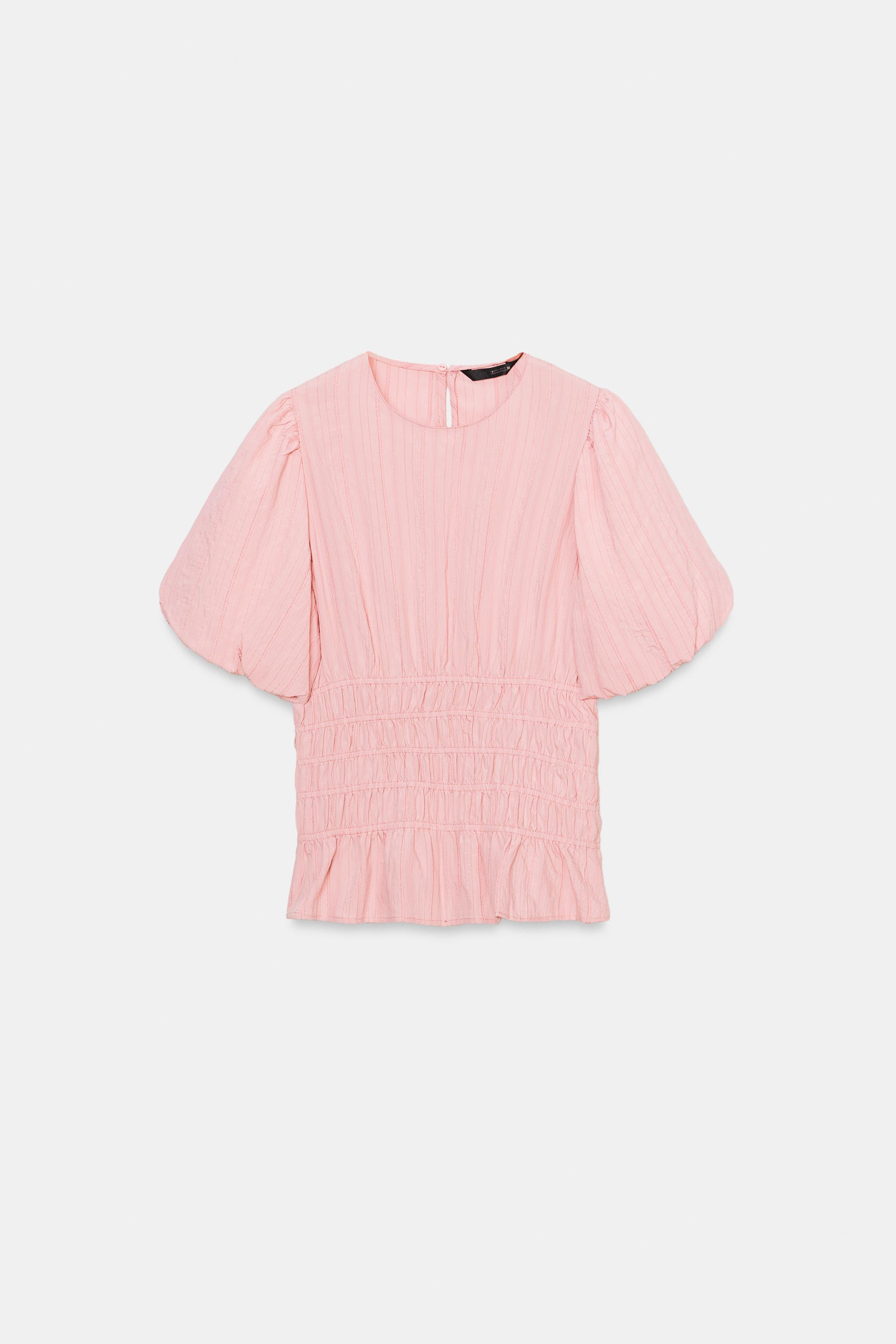 SMOCKED PUFF SLEEVE TOP - Pink | ZARA India