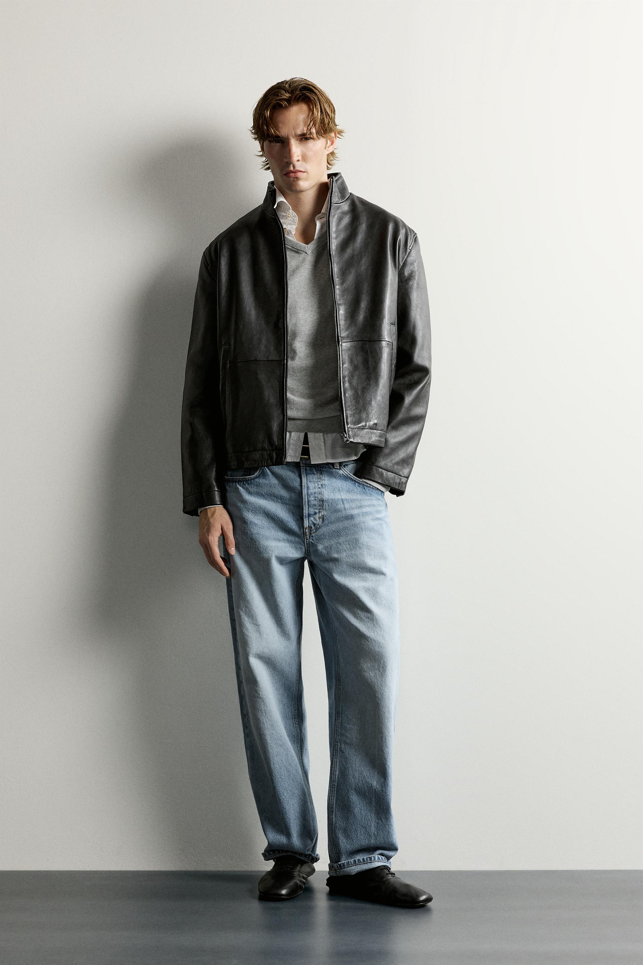 BLOUSON EN CUIR EFFET DÉLAVÉ