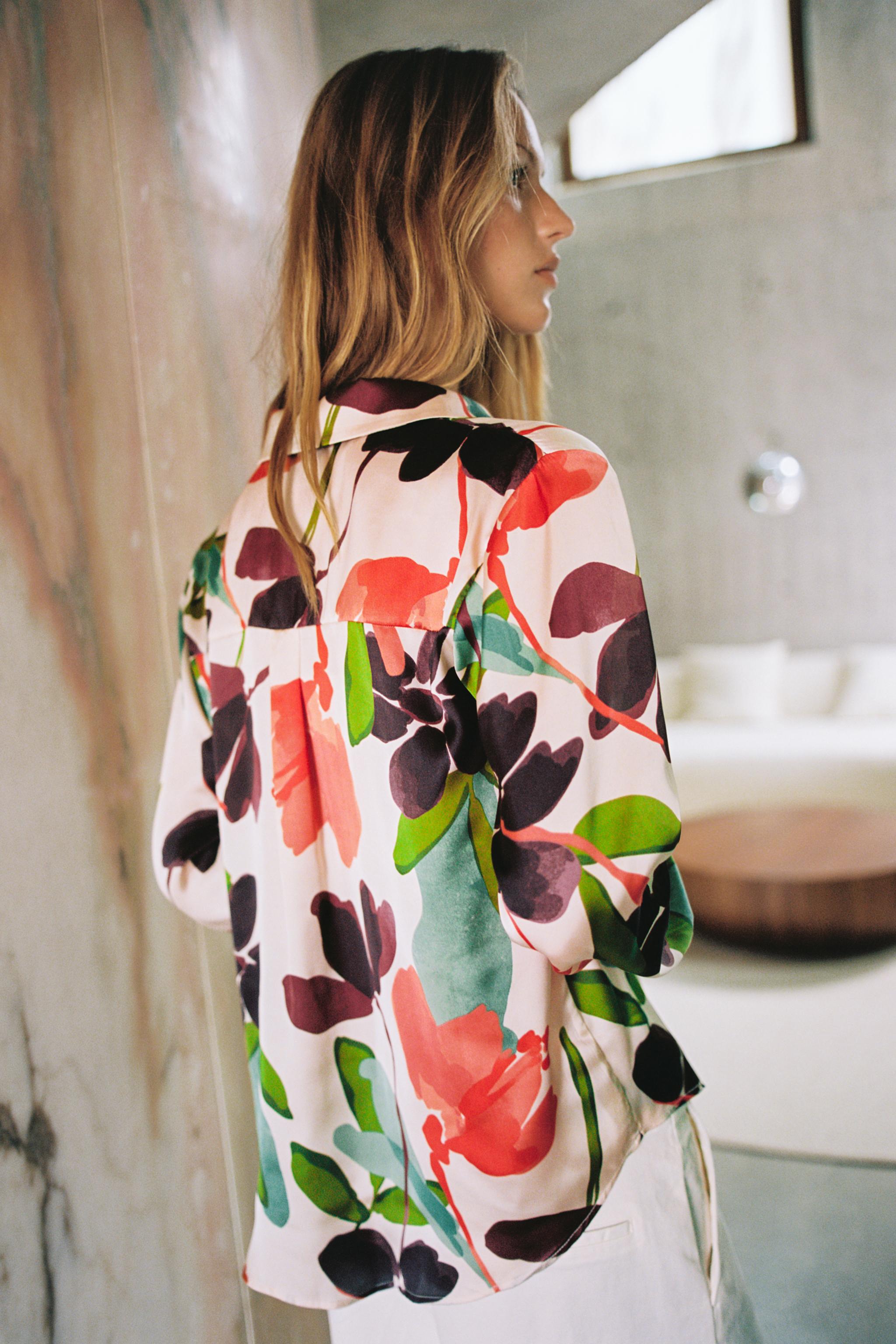 Женские рубашки Zara FLORAL PRINT SATIN EFFECT SHIRT — фото 3