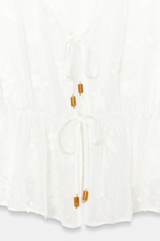 BLOUSE BRODÉE EN PLUMETIS - Blanc de Zara - Image 8
