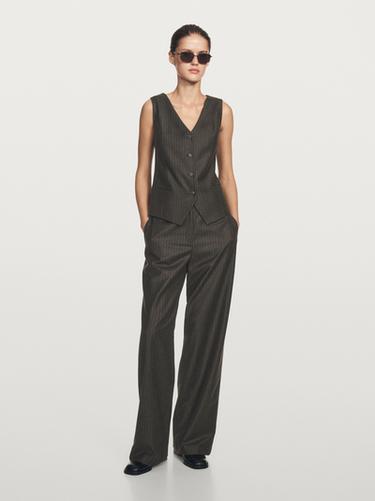 Pantalon à rayures tennis 100 % laine - Chocolat de Zara