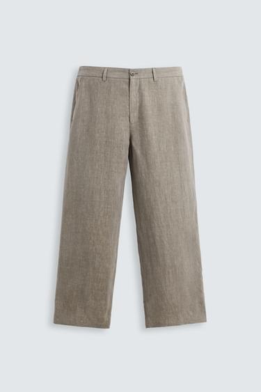 КОСТЮМНЫЕ БРЮКИ ИЗ 100% ЛЬНА С ЭФФЕКТОМ СТИРКИ — СЕРО-КОРИЧНЕВЫЙ от Zara