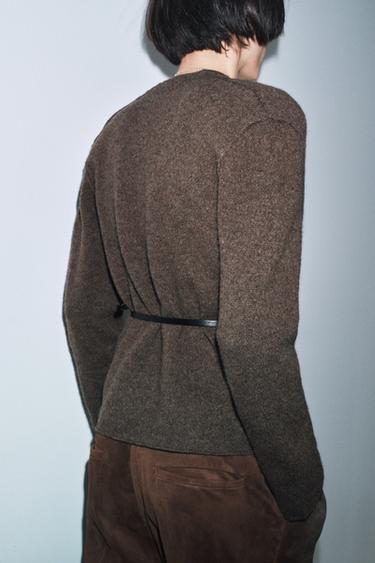 100% WOOL BELTED CARDIGAN - Brown / Taupe by Zara - Image 2