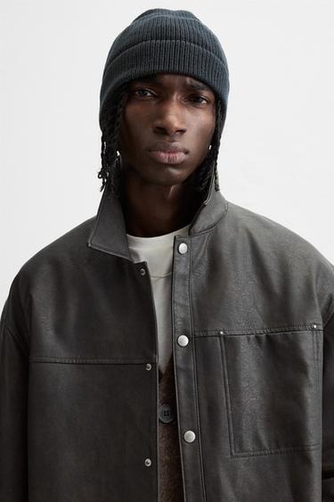 SURCHEMISE EN MATIÈRE SYNTHÉTIQUE DÉLAVÉE - Noir / Marron de Zara - Image 4