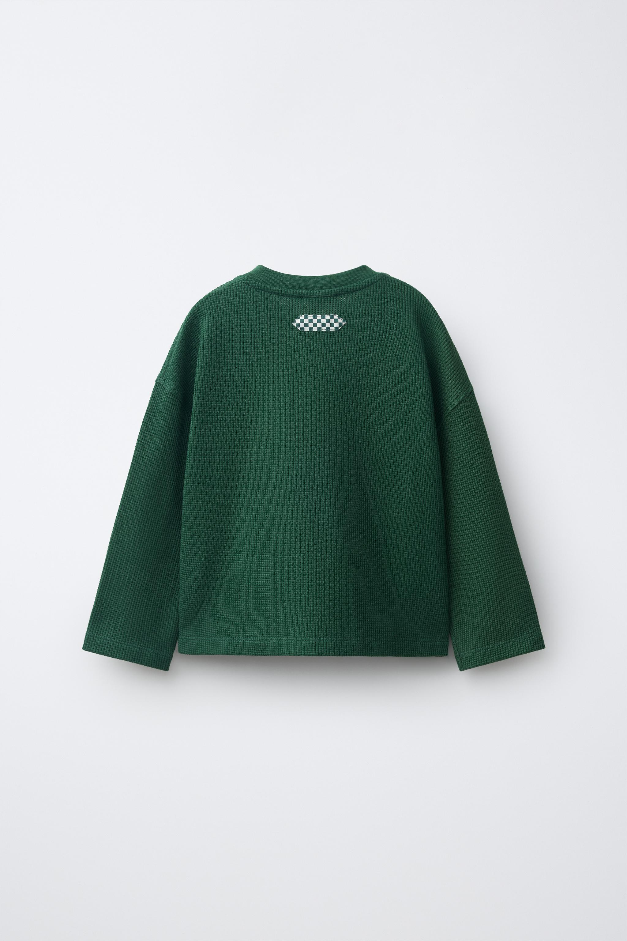 LEON'S BAGELS ® EMBROIDERED WAFFLE T-SHIRT - Green | ZARA United