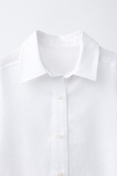 CAMISA LISA CON LINO - Blanco roto de Zara