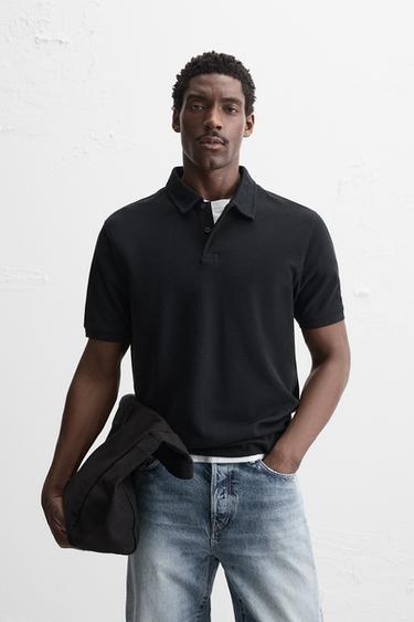 TEXTURED POLO SHIRT - Black by Zara