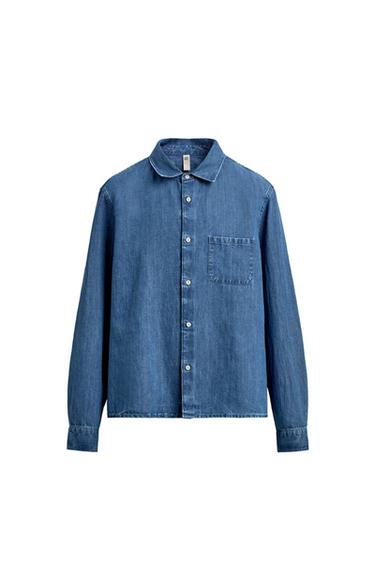 Zara 標準版錢布雷襯衫 - 中藍色
