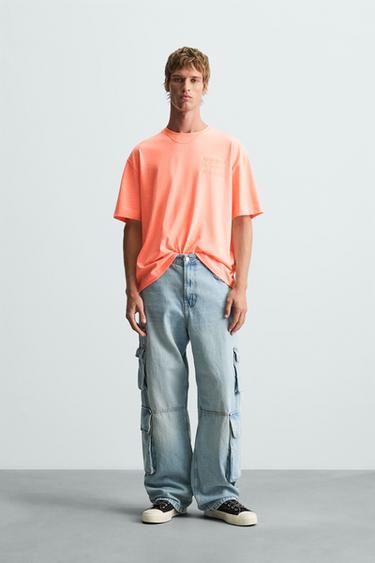 EMBROIDERED SLOGAN T-SHIRT - Neon orange by Zara - Image 0