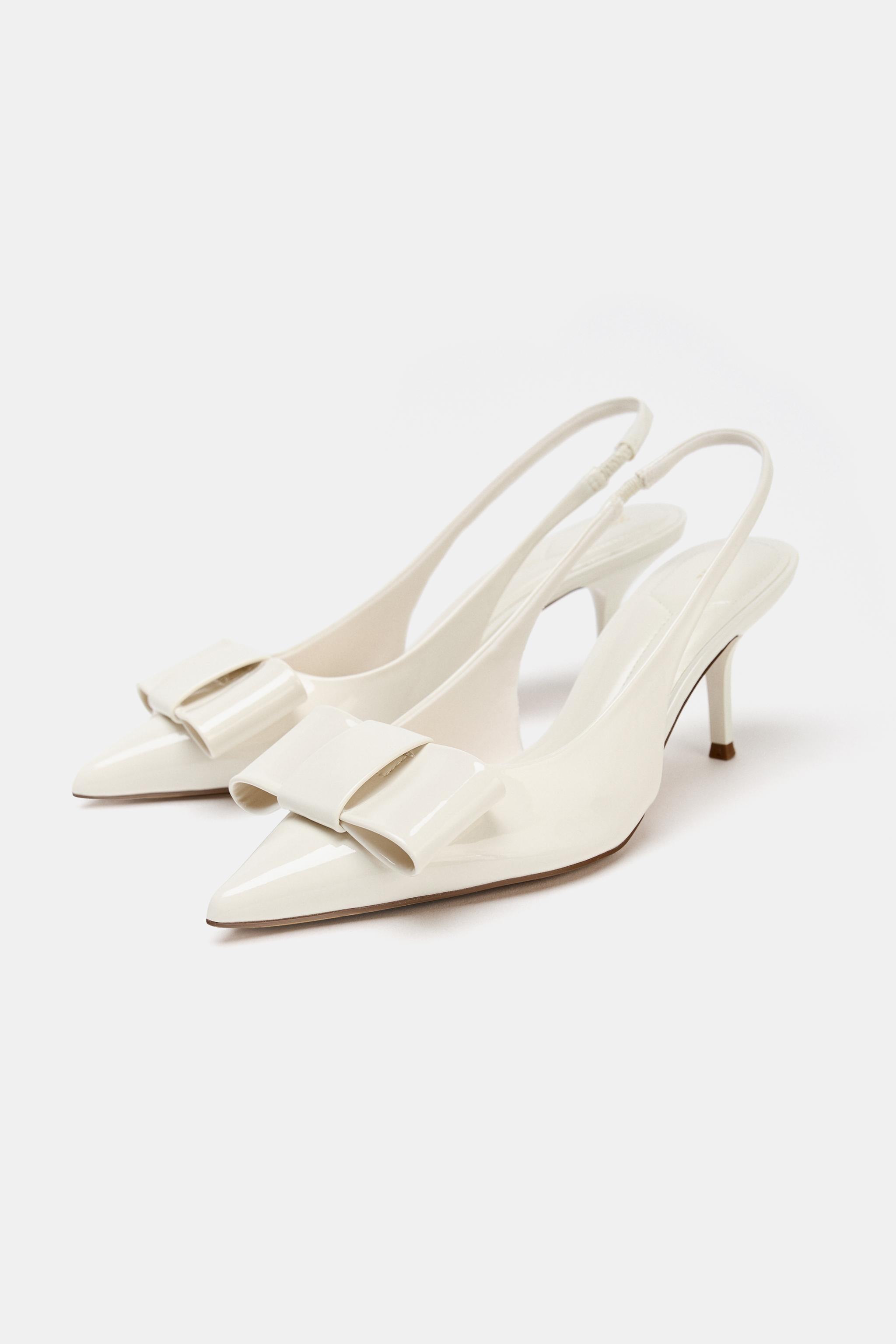 【美品】ZARA デコレーションスリングバックハイヒール　ホワイト　37 ZARA デコレーション スリングバックハイヒール 白 サイズ37