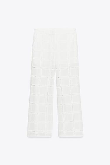 PANTALON DROIT BRODERIES PERFORÉES - Blanc de Zara - Image 2