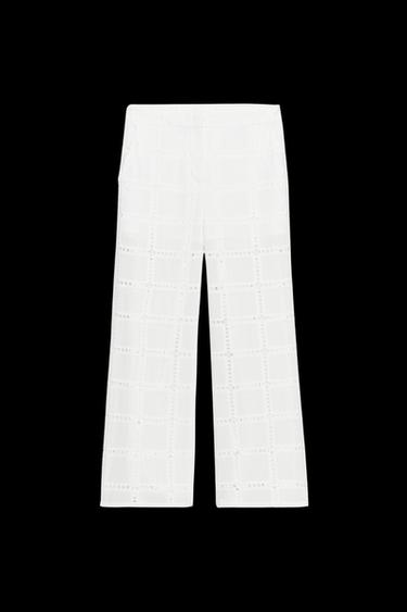 Zara STRAIGHT LEG PANTS WITH OPENWORK EMBROIDERY - White - Image 0