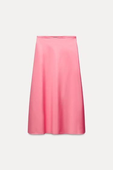 FALDA MIDI CAPA - Rosa coral de Zara