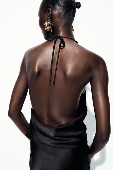 TOP SATINÉ AVEC VERROTERIE - Noir de Zara - Image 6