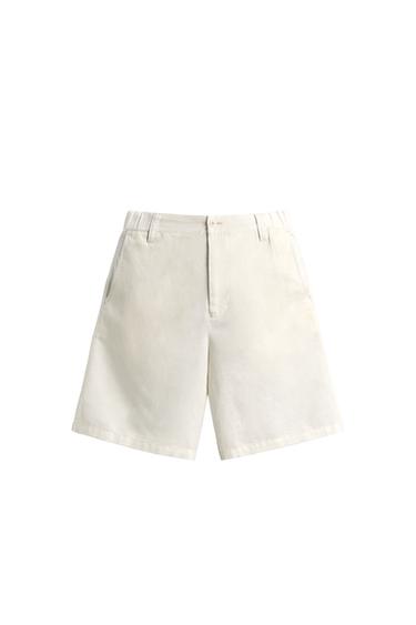 Zara REGULAR FIT HEMP-COTTON SHORTS - White