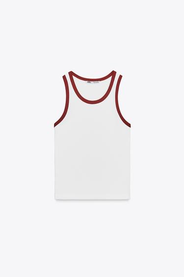 Zara CONTRAST RIB T-SHIRT - Oyster-white