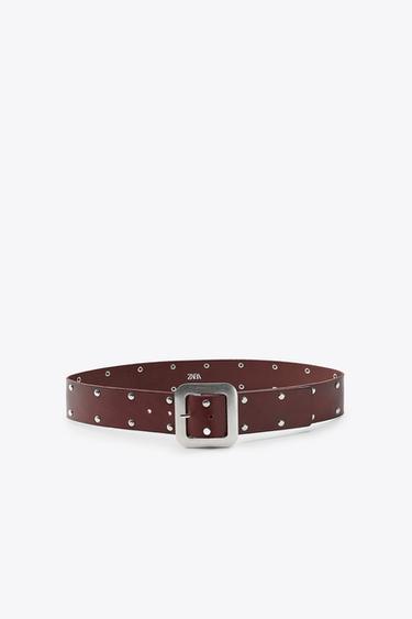 CINTURÓN PIEL TACHAS - Rojo de Zara