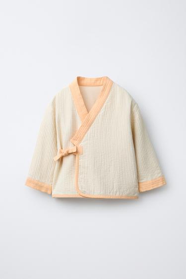 리본 텍스처 셔츠 - Zara 크림