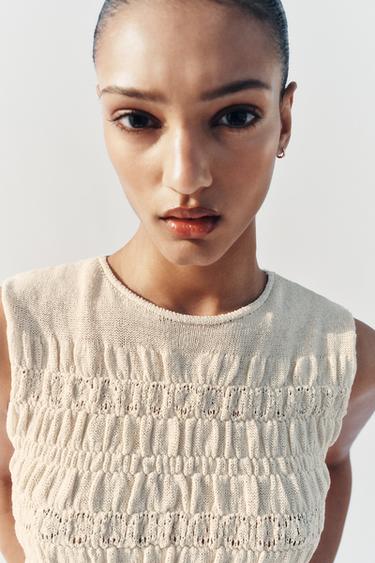 SMOCKED KNIT TOP - Ecru by Zara - Image 2