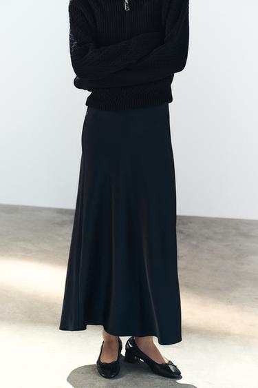 SATIN MIDI SKIRT — Dark navy 2