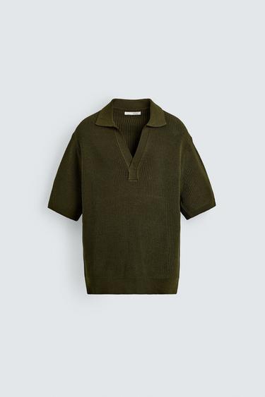 ÁO POLO VẢI COTTON DỆT KIM BÓNG - Kaki từ Zara