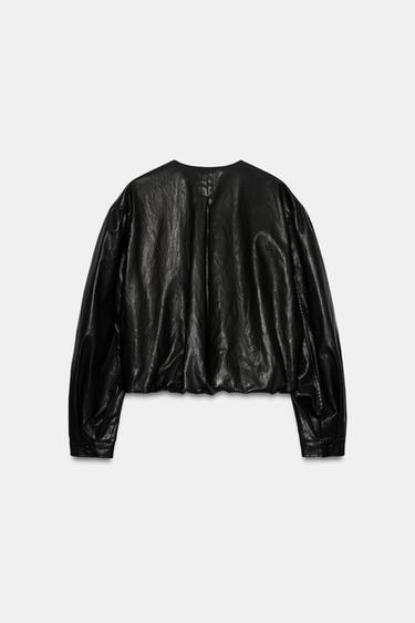 LEATHER EFFECT BALLOON JACKET - Black by Zara - Image 6