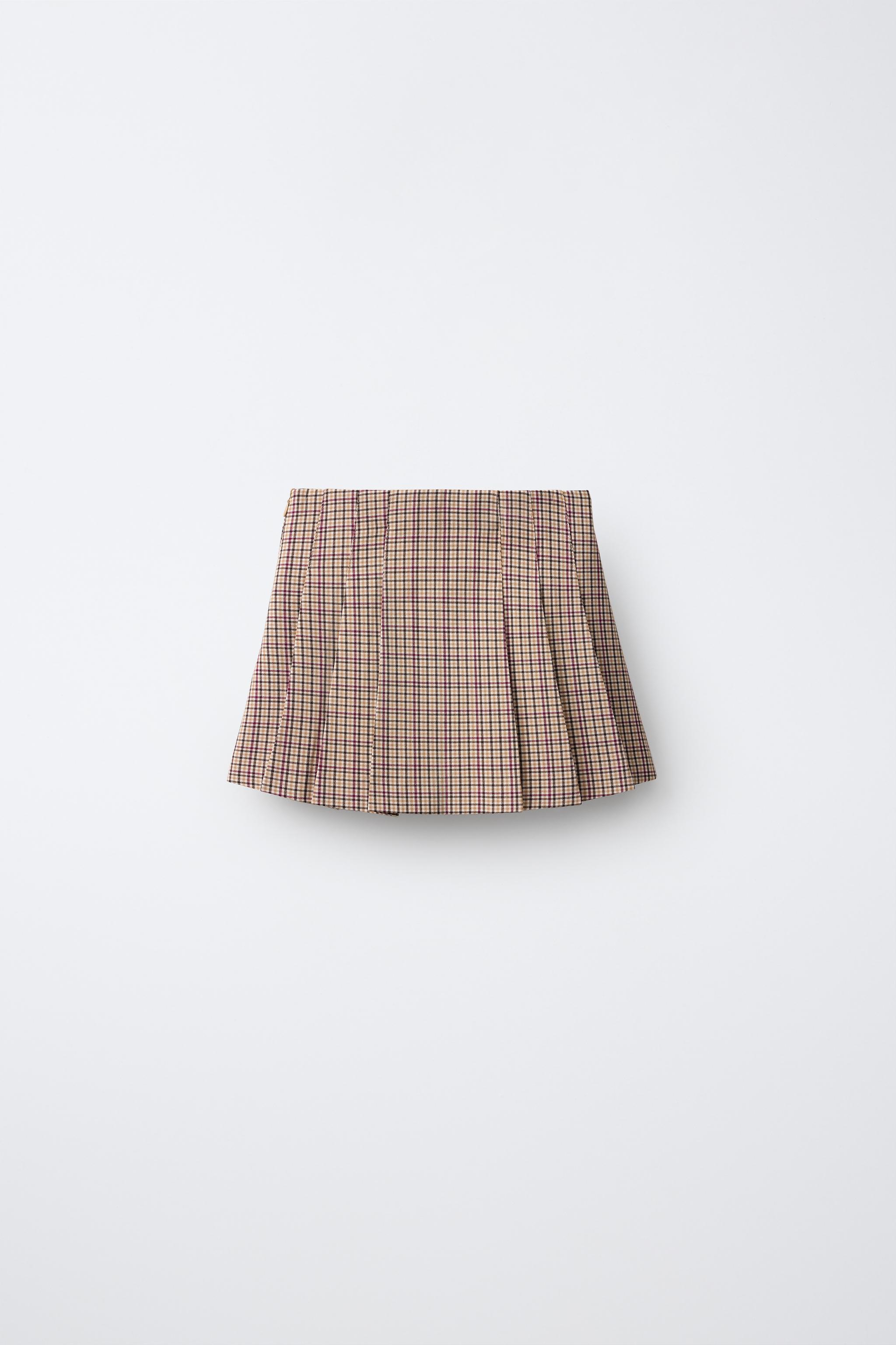 BUTTONED PLAID PLEATED SKORT