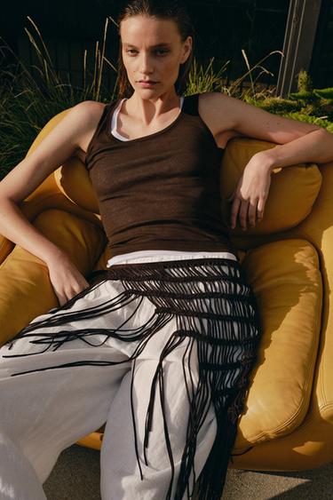 CINTURÓN CROCHET PIEL 100% FLECOS - Marrón de Zara