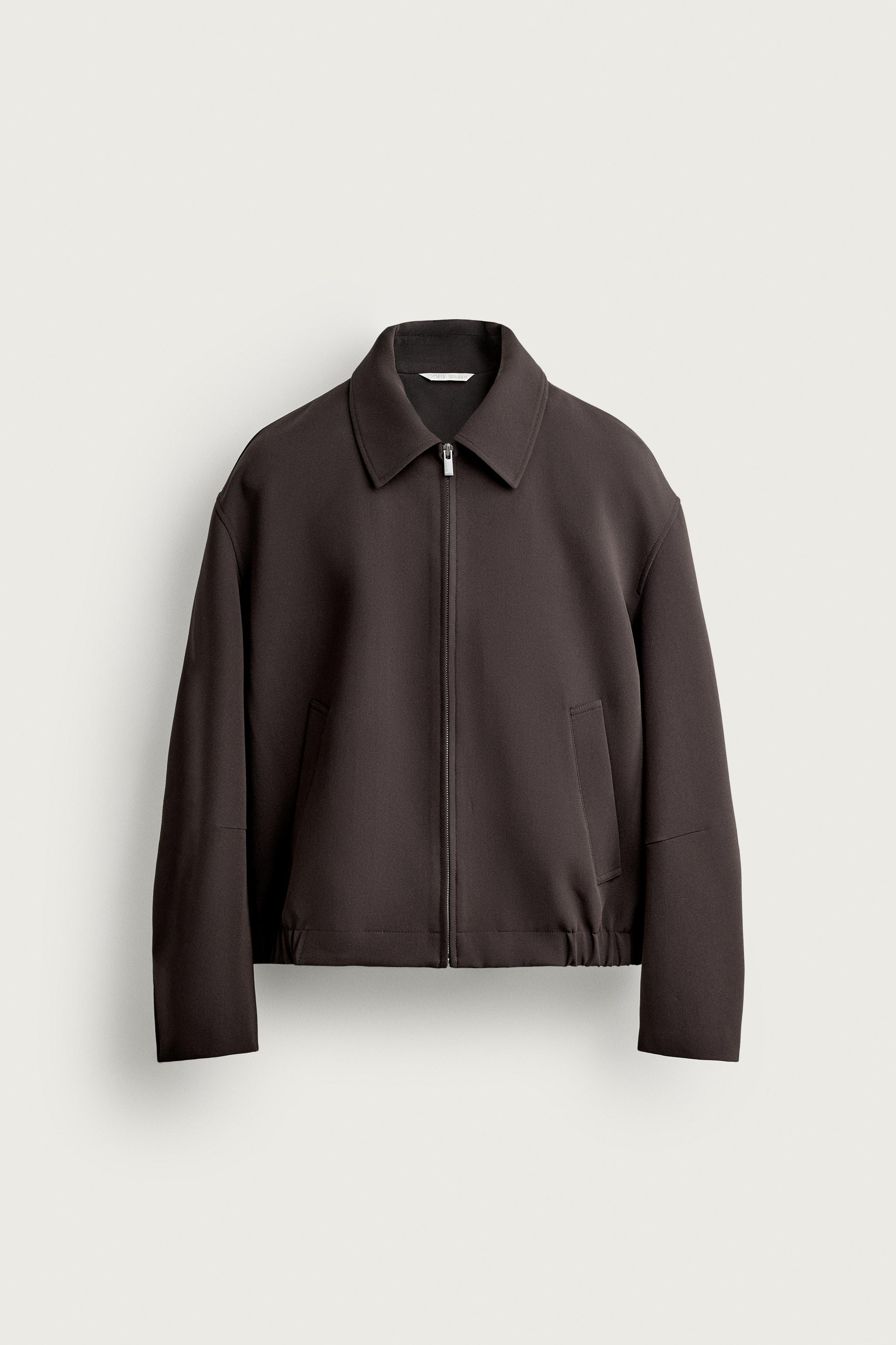 RELAXED FIT PLEATED JACKET — Brown