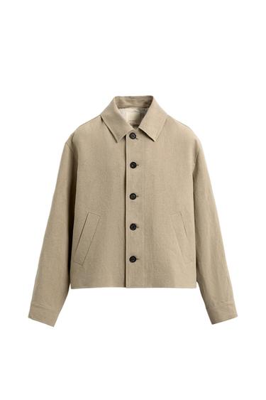 Zara CROPPED FIT 100% LINEN LIMITED EDITION OVERSHIRT - taupe brown