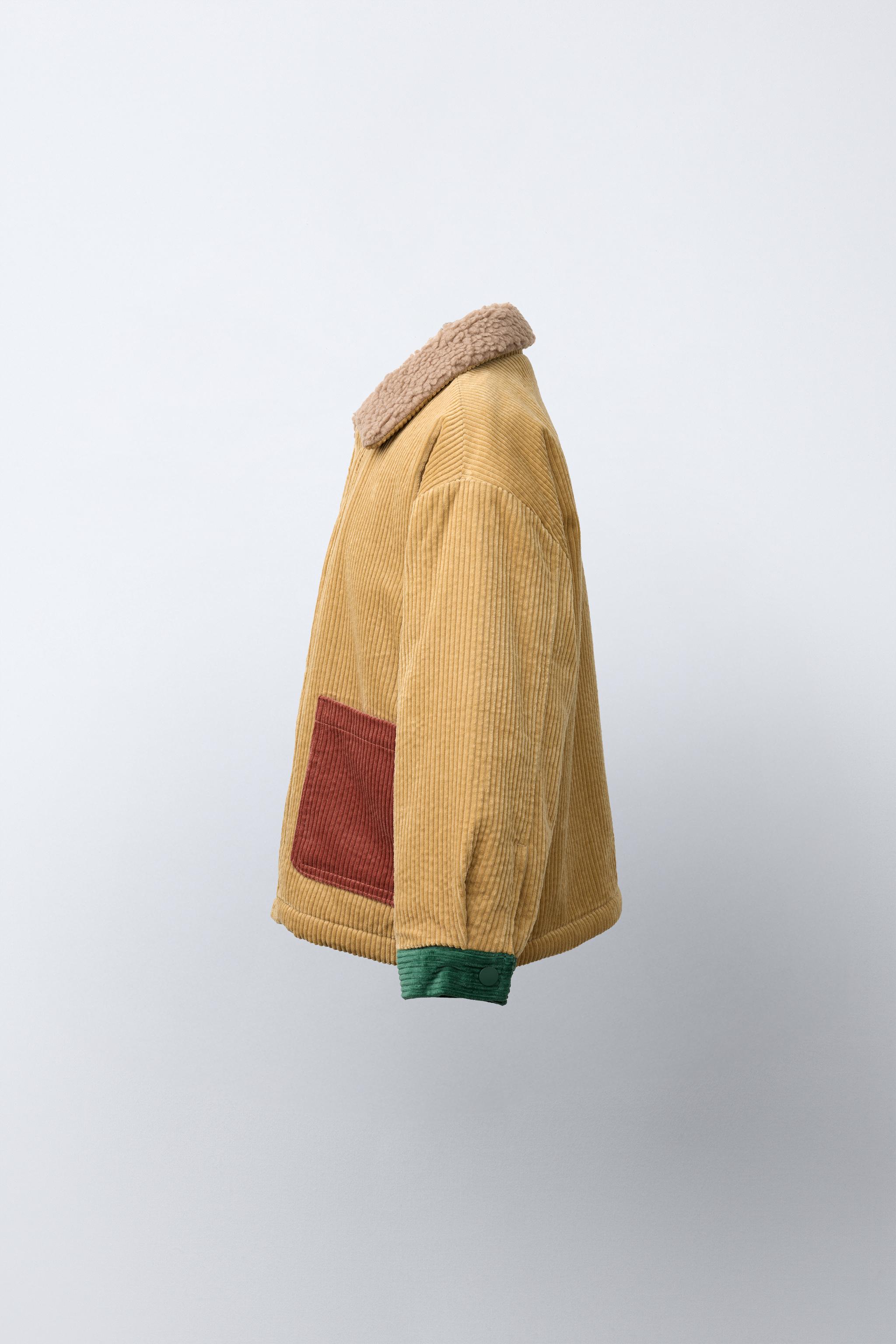 BLOUSON EN VELOURS CÔTELÉ COLOR BLOCK DOUBLURE EFFET MOUTON