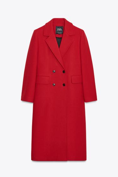 Zara WOOL BLEND DOUBLE-BREASTED COAT - Red