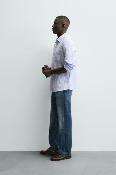 CHEMISE REGULAR FIT LIN - COTON - Bleu / Blanc de Zara - Image 3