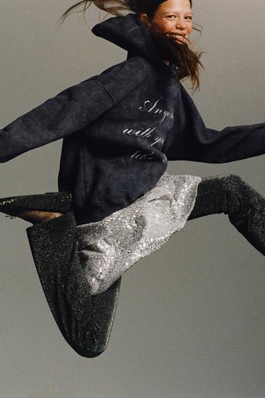 KORT NEDERDEL MED PAILLETTER - sølv fra Zara