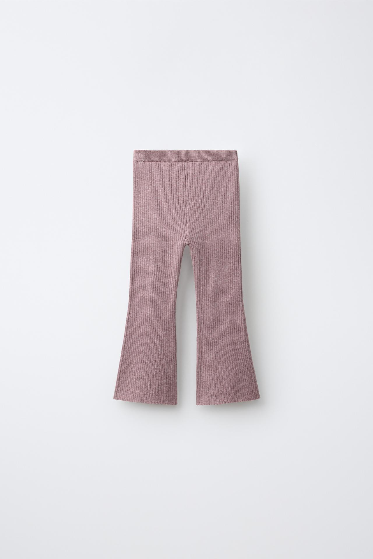 FLARE RIB-KNIT LEGGINGS — Dusty pink