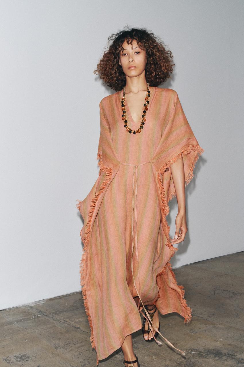 ZW COLLECTION 100% LINEN MULTI-POSITION KAFTAN DRESS - Multicoloured | ZARA  Australia
