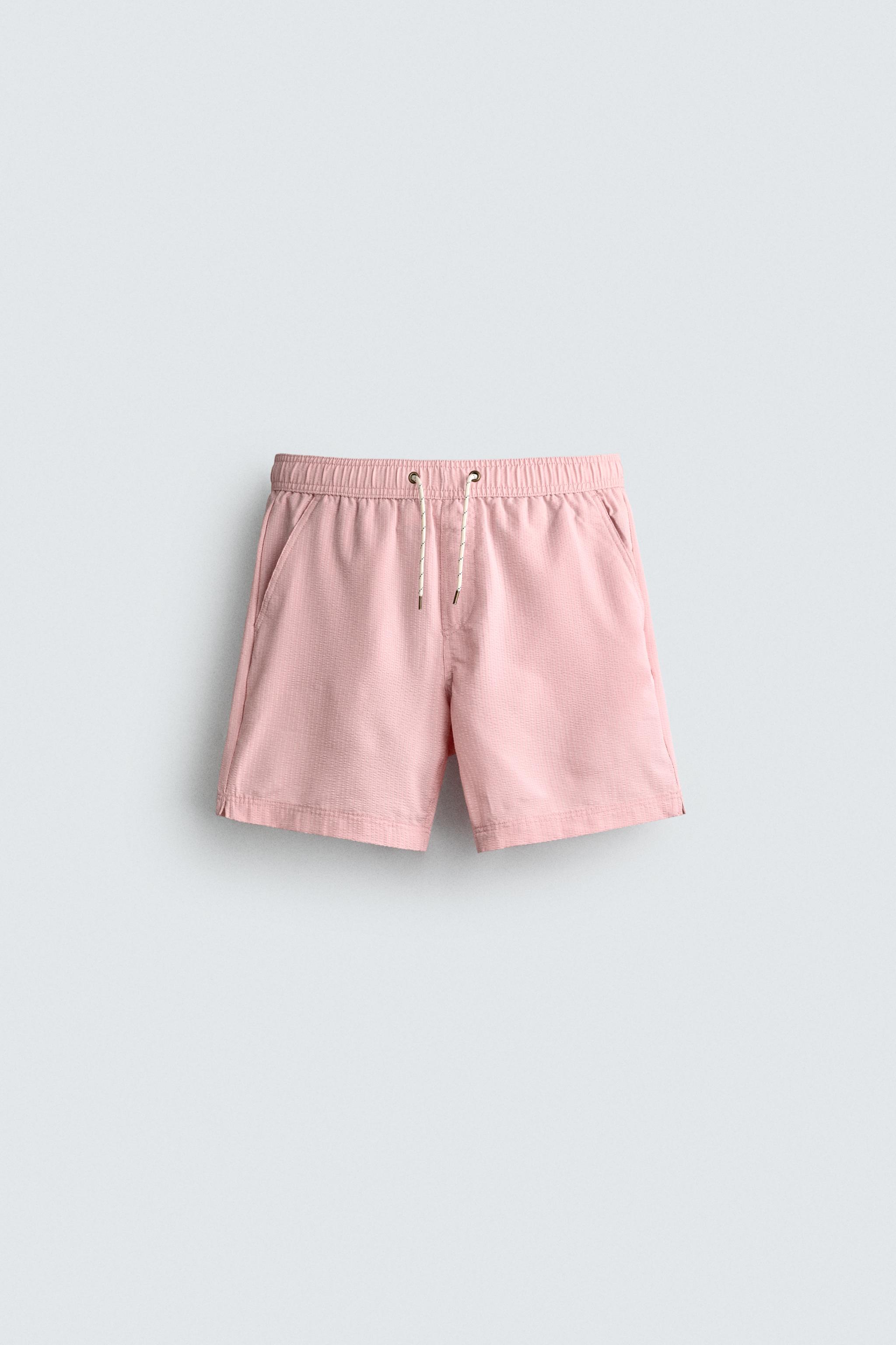 andwang kirakira short pants ピンク LONG SEERSUCKER SWIM SHORTS - Pale pink | ZARA United States