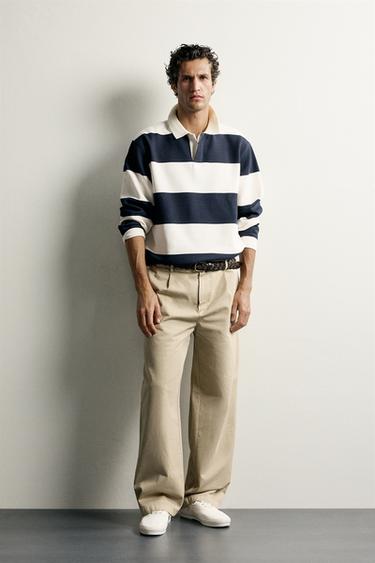 RELAXED FIT STRIPED PIQUÉ POLO SHIRT - White / Navy by Zara