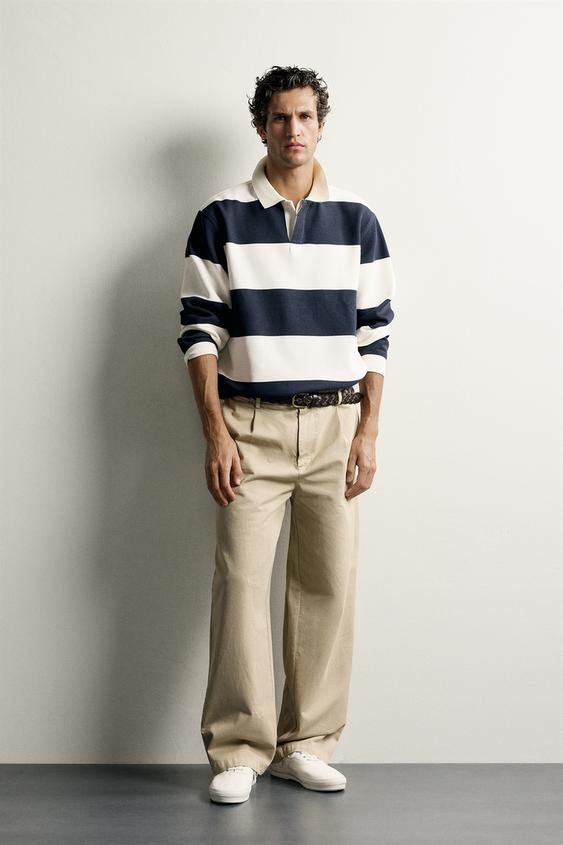 RELAXED FIT STRIPED PIQUÉ POLO SHIRT - White / Navy by Zara - Image 0
