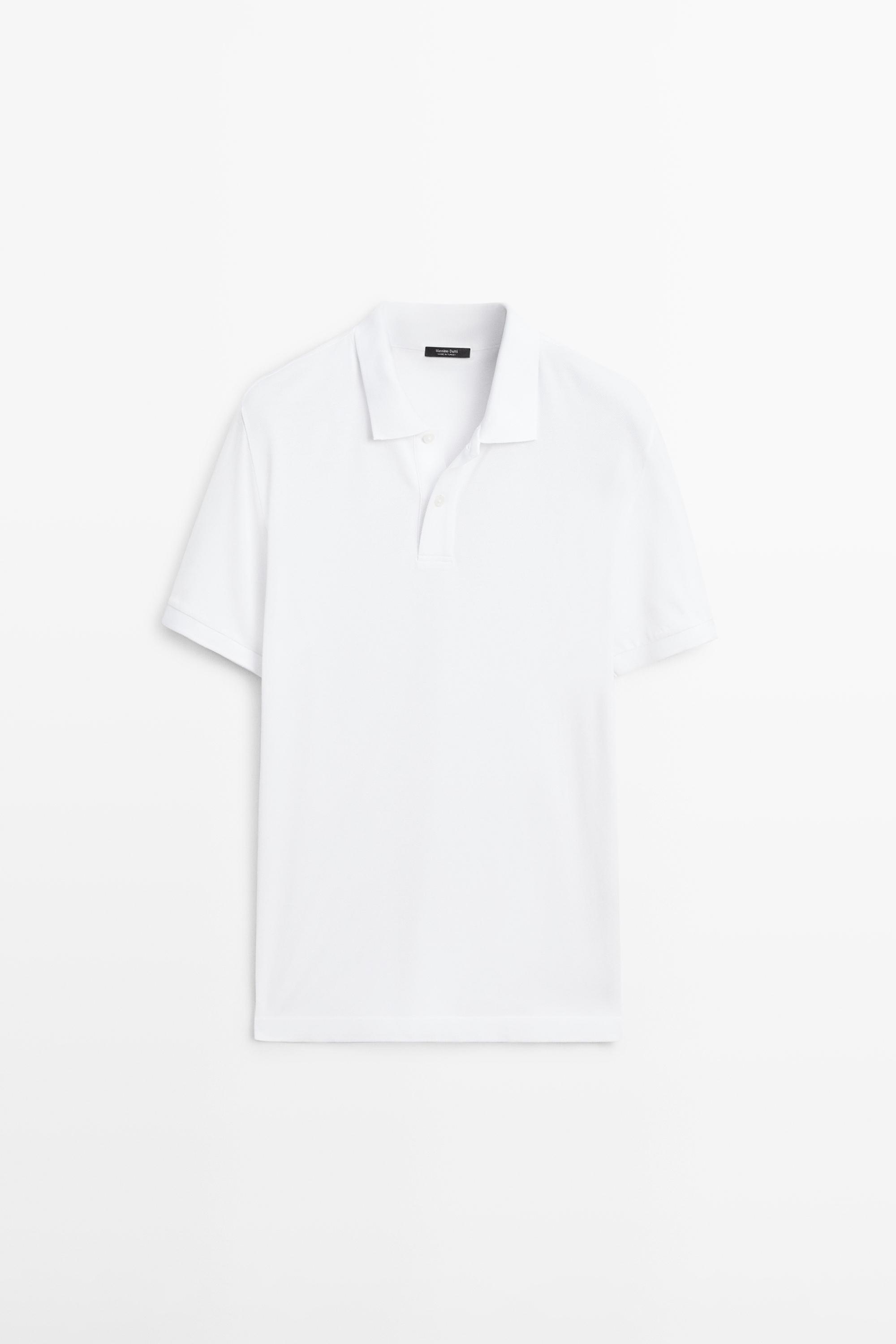 Micro-textured cotton piqué polo shirt — White