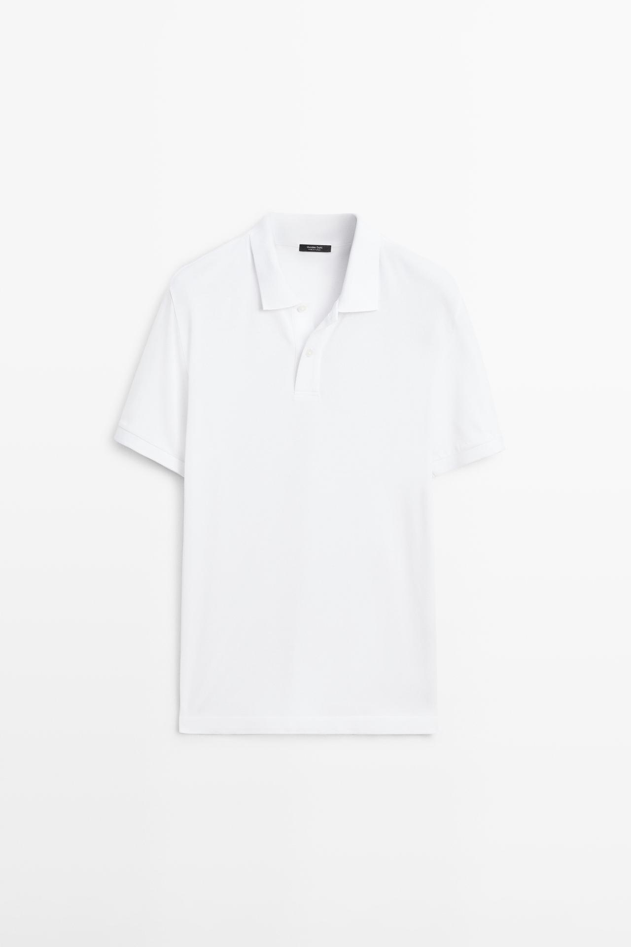 Micro-textured cotton piqué polo shirt — White