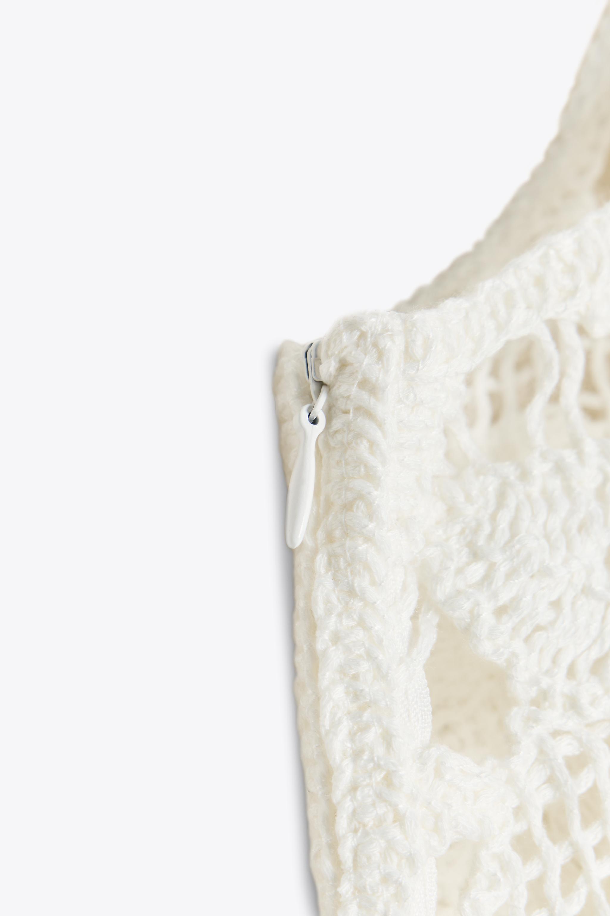 ZARA クロシェ編みフラワーワンピース　s クロシェフラワーニットワンピース - エクリュ/ブラック | ZARA